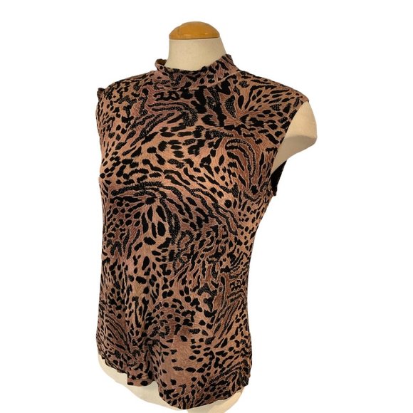 ARTEX COLLECTION Leopard Print Top Size Medium Very Stretchy Sleeveless - Picture 4 of 8